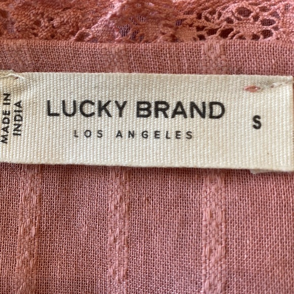 Lucky Brand Pink Lacey Ruffled Tiered Boho Peasant Dress Size Small - Picture 11 of 15